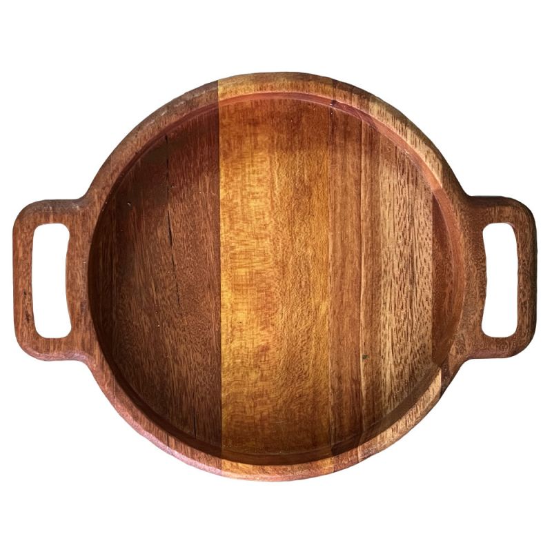 espresso serving wooden tray, round model